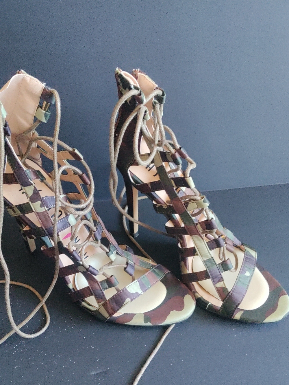 Camouflage Lace-Up High Heel Sandals - Women's